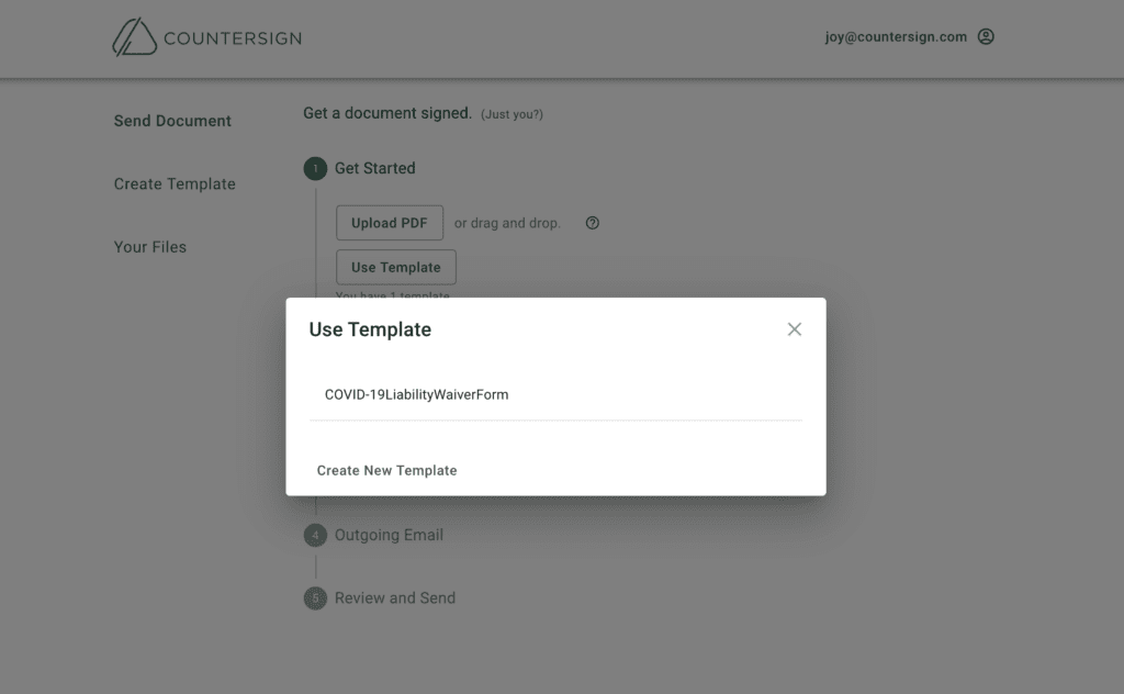 To use a template, choose from the prepared template (Countersign screenshot)