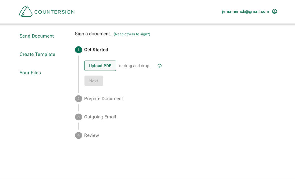 Sign and email document - Upload document - Countersign