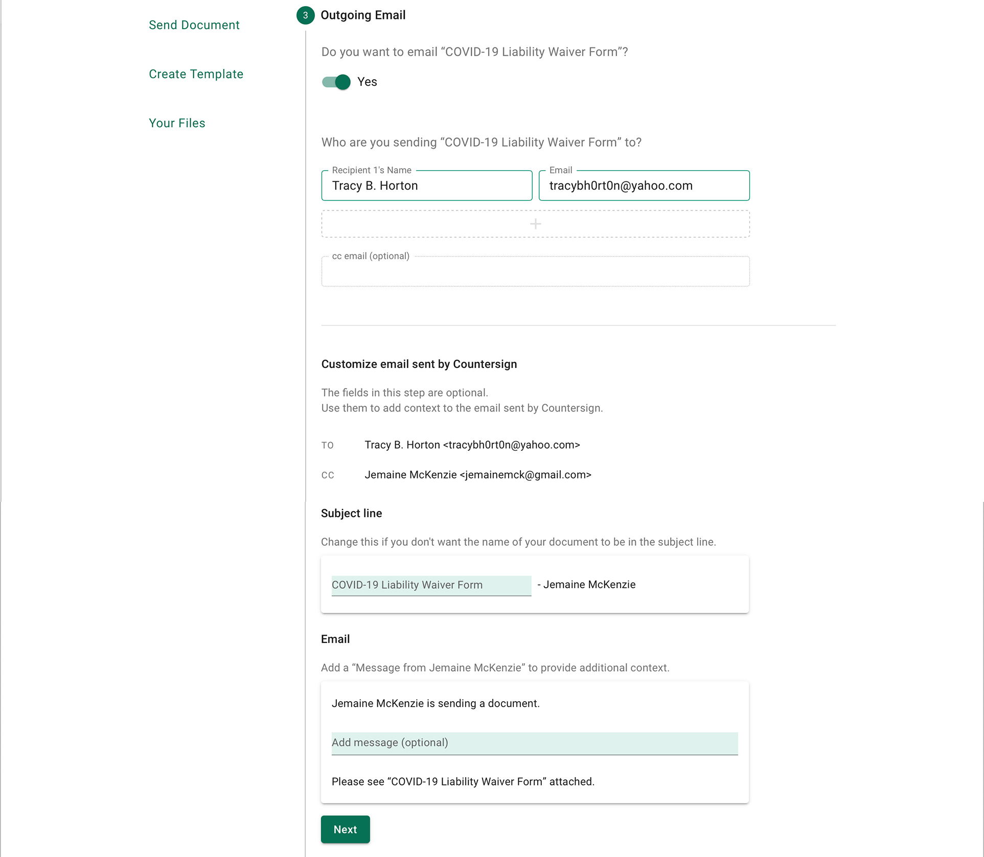 How To Use Countersign Com To E Sign A Document Countersign Tutorial Self Sign Email 3 Customize Email