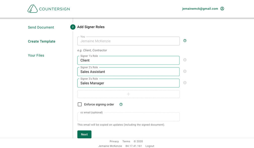 Step-by-step instructions walk through the template creation process in Countersign.