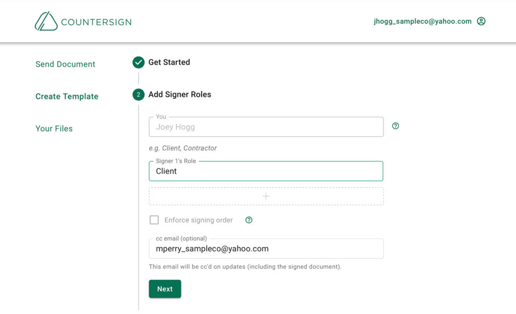 Create template - Assign signer roles - Countersign