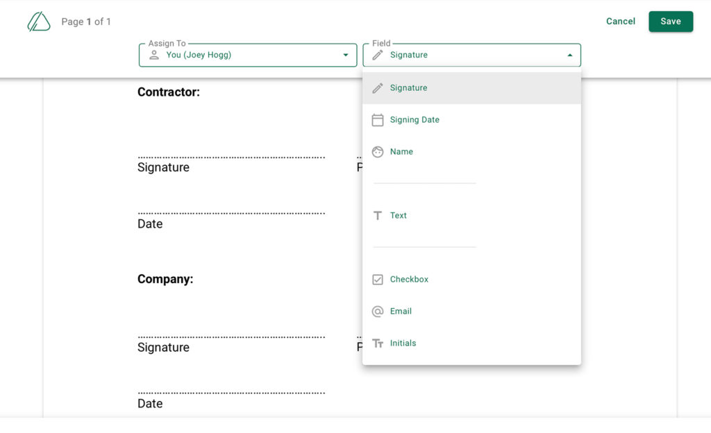 Create template - Add preparer fields - Countersign