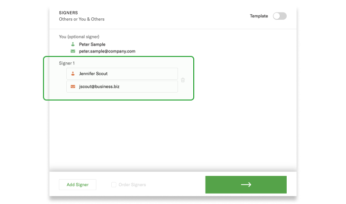 Step 2: Add signers legal name and email address